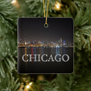 Iconic Chicago Skyline over Lake Michigan Ceramic Ornament