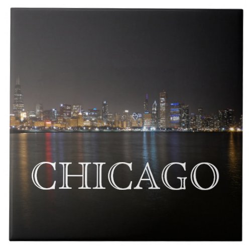 Iconic Chicago Skyline over Lake Michigan Ceramic Tile