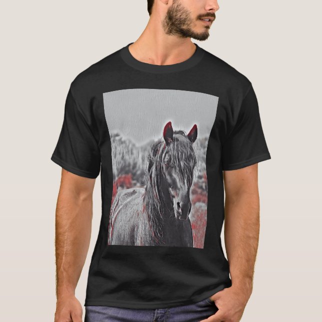 🐴 Iconic Equus Blue Roan Stallion Horse 🌌 T-Shirt (Front)