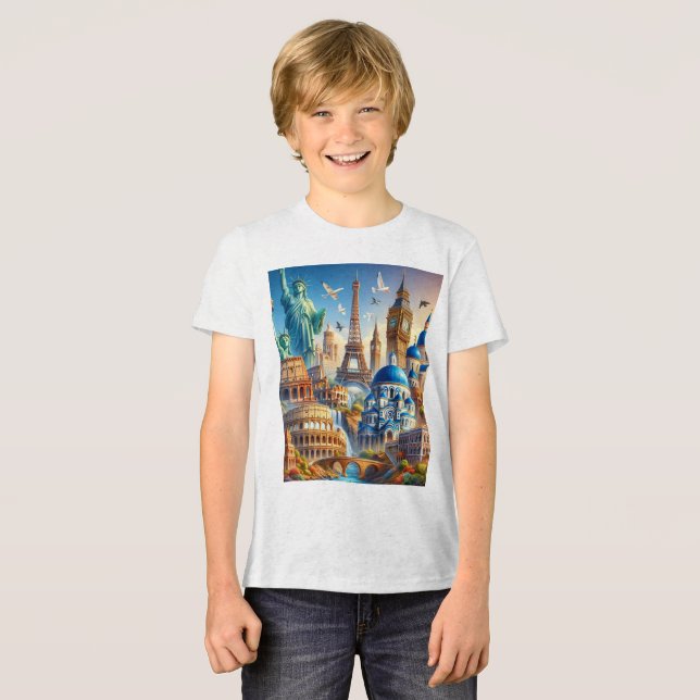  Iconic European Landmarks Collage – A Visual Jour Tri-Blend Shirt (Front Full)