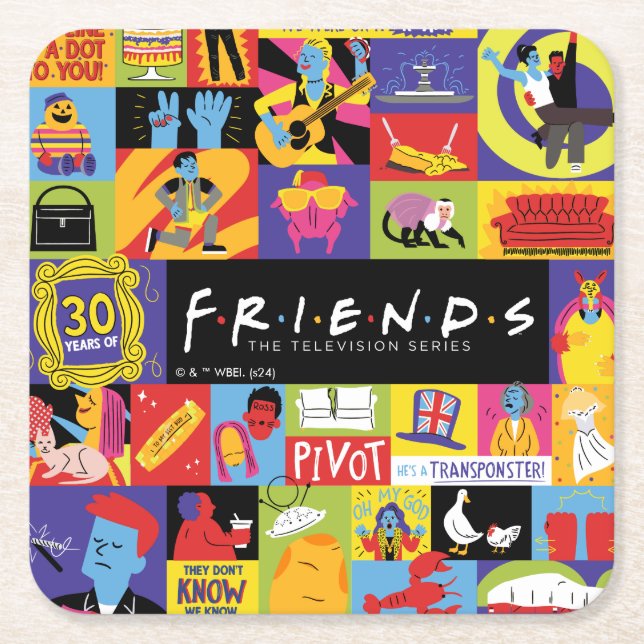 Iconic FRIENDS™ Pattern Square Paper Coaster (Front)