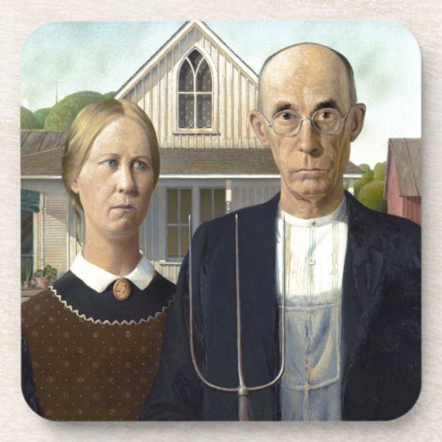 Iconic Grant Wood American Gothic Beverage Coaster