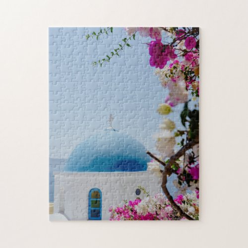 Iconic Greek Blue_Domed House In Oia Santorini Jigsaw Puzzle
