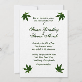 Iconic Green Leaf on White Wedding Invitation