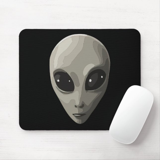 Iconic Grey Alien Face | Sci-Fi UFO Extraterrestri Mouse Pad (With Mouse)