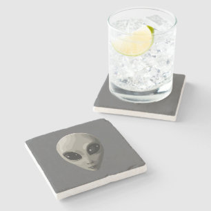 Iconic Grey Alien Face   Sci-Fi UFO Extraterrestri Stone Coaster