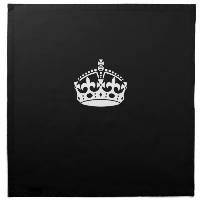 Iconic Keep Calm Crown on Black Cloth Napkin (Front)