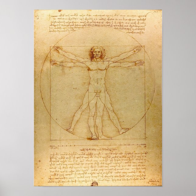 Iconic Leonardo da Vinci Vetruvian Man Poster (Front)