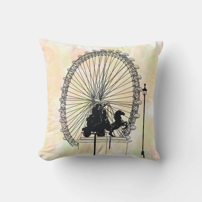 Iconic London Attraction Ink Sketch Pastel Circles Throw Pillow (Front)