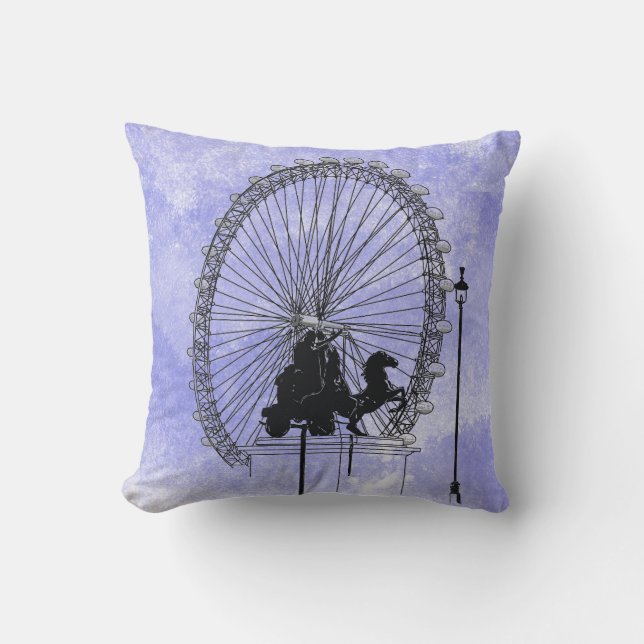 Iconic London Attraction Pen and Ink  Blue Violet  Throw Pillow (Front)