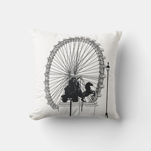 Iconic London Attraction Pen and Ink Sketch Throw Pillow (Front)