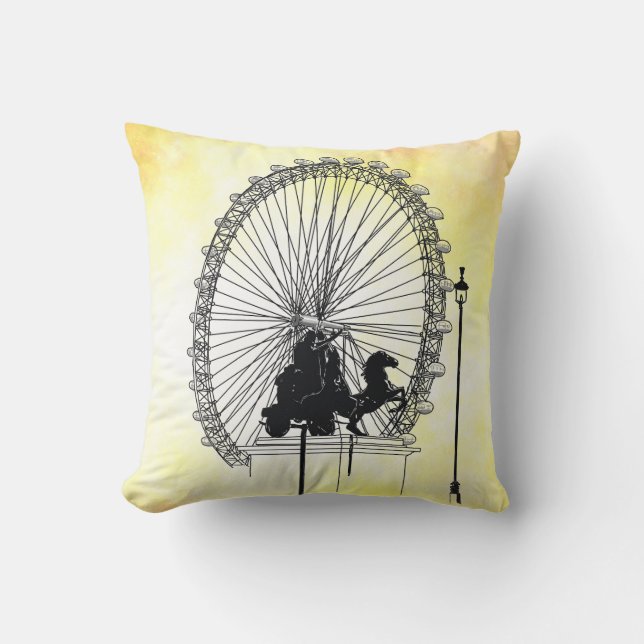 Iconic London Attraction Pen and Ink  Yellow Base Throw Pillow (Front)