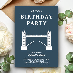 Iconic London Tower Bridge Birthday Party Invitation