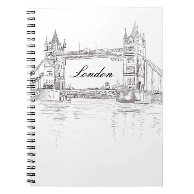 Iconic London Tower Bridge Black and White Drawing Notebook (Front)