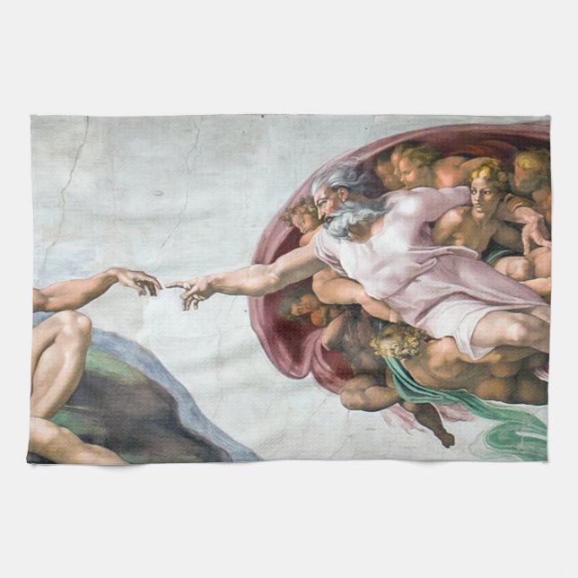 Iconic Michelangelo Creation of Adam Kitchen Towel (Horizontal)