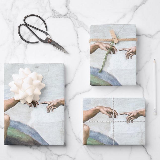 Iconic Michelangelo Creation of Adam Poster Wrapping Paper Sheets (Front)