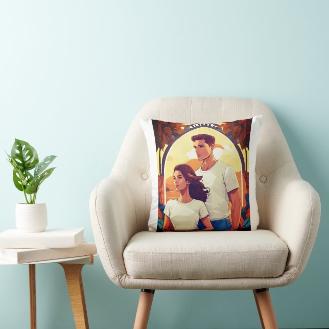 Iconic Movie Moments T-Shirt – Black & White Outli Throw Pillow (Chair)