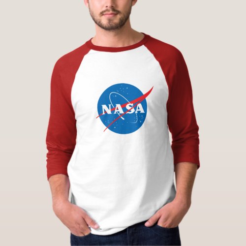 Iconic NASA Baseball Style T_Shirt Red Sleeves