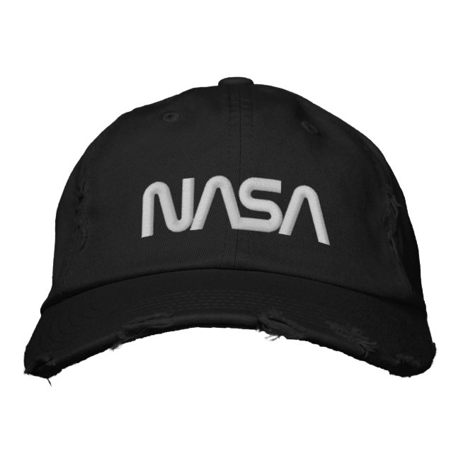 Iconic NASA Circa Eclipse Black Distressed Embroidered Baseball Cap (Front)