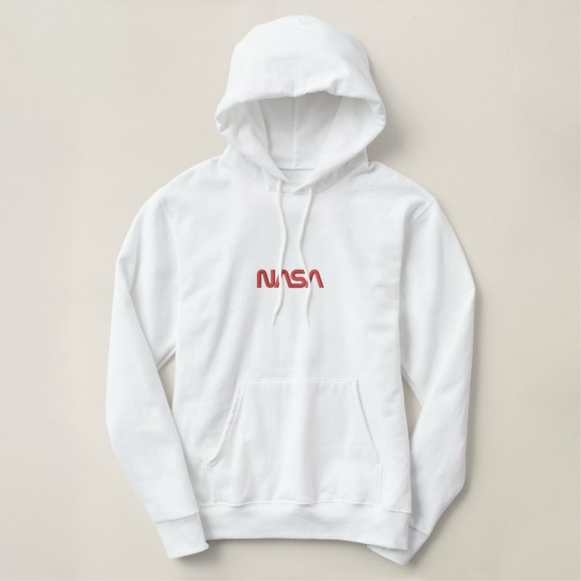 Iconic NASA Circa Rocket White Embroidered Hoodie (Design Front)