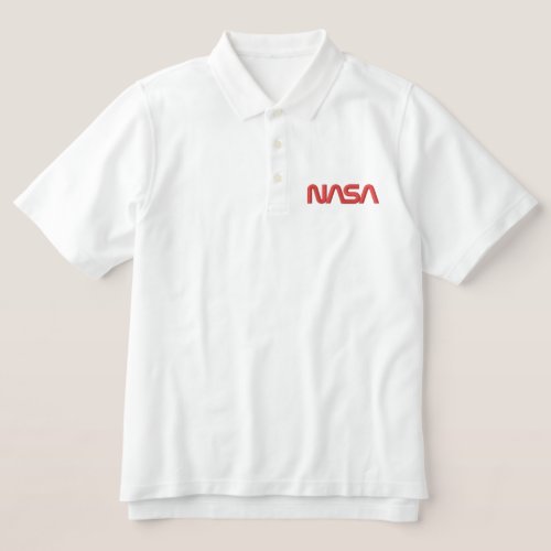 Iconic NASA Circa Rocket White Embroidered Polo Shirt