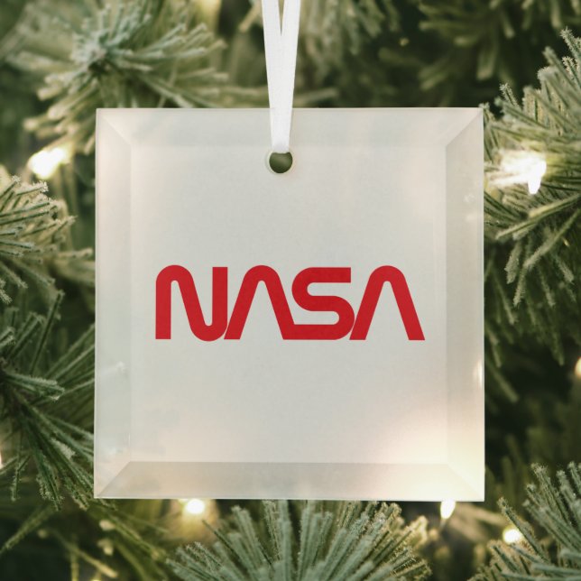Iconic NASA Circa Rocket White Glass Holiday Ornament (Insitu)