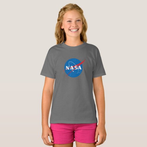 Iconic NASA Girls 100 Cotton T_Shirt Dark Gray