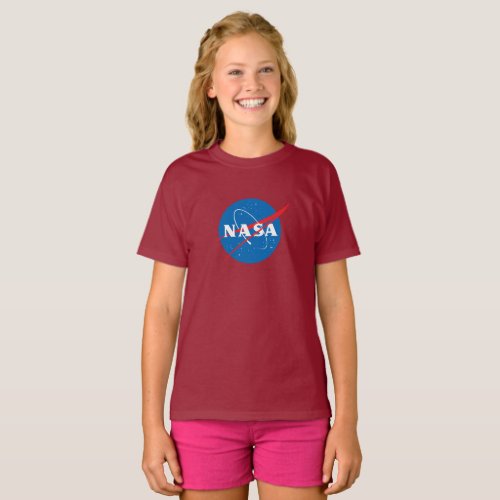 Iconic NASA Girls 100 Cotton T_Shirt Maroon