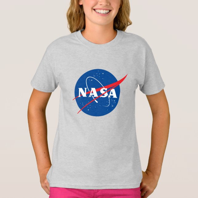 Iconic NASA Girls’ Cotton T-Shirt (Mercury Gray) (Front)