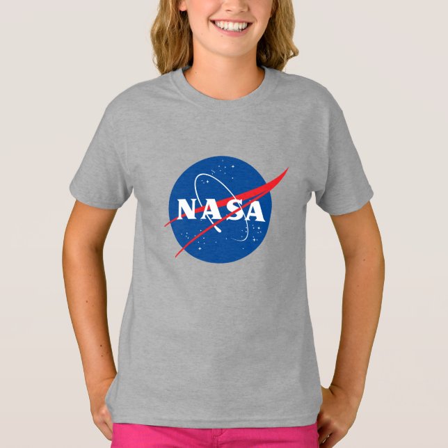Iconic NASA Girls’ Cotton T-Shirt (Moon Gray) (Front)