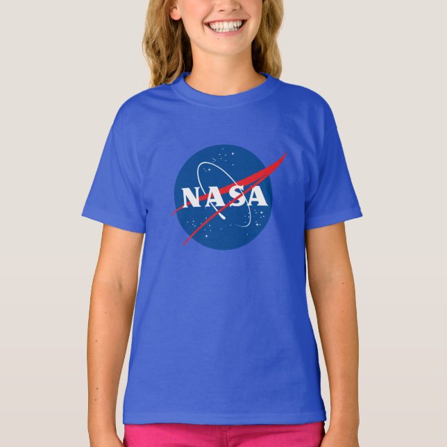 Iconic NASA Girls’ Cotton T-Shirt (Neptune Blue) (Front)