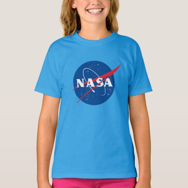 Iconic NASA Girls’ Cotton T-Shirt (Twilight Blue) (Front)
