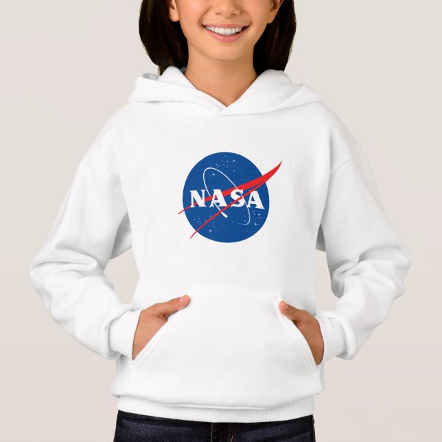 Iconic NASA Girls’ Rocket White Hoodie (XS–XL) (Front)