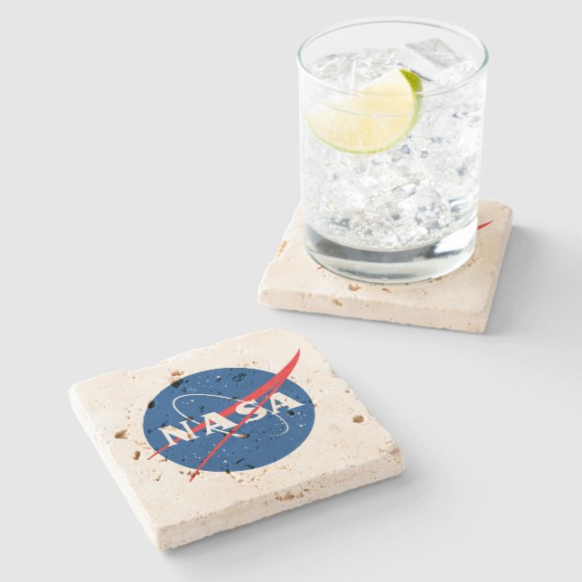 Iconic NASA Square Geo Travertine Coaster (Side)