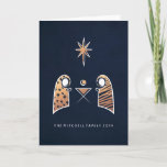 Iconic Nativity Scene Navy and Rose Gold Christmas Holiday Card<br><div class="desc">A graphic interpretation of the nativity scene with "rose gold" pattern over dark navy background.
Customize with your own printed message inside or leave blank. You can even add a photo inside.</div>