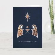 Iconic Nativity Scene Navy And Rose Gold Christmas Holiday Card at Zazzle