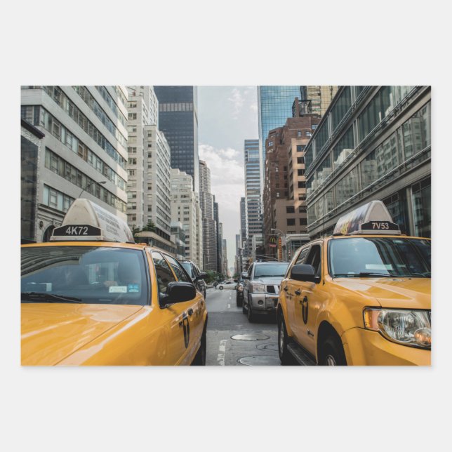 Iconic New York City Yellow Taxi Cabs Wrapping Pap Paper Sheets (Front)