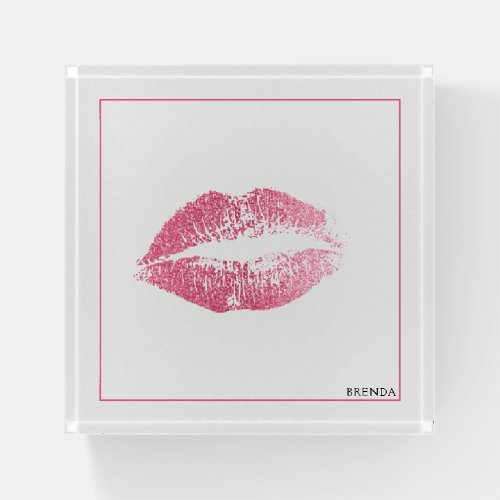 Iconic pink lips kiss paperweight