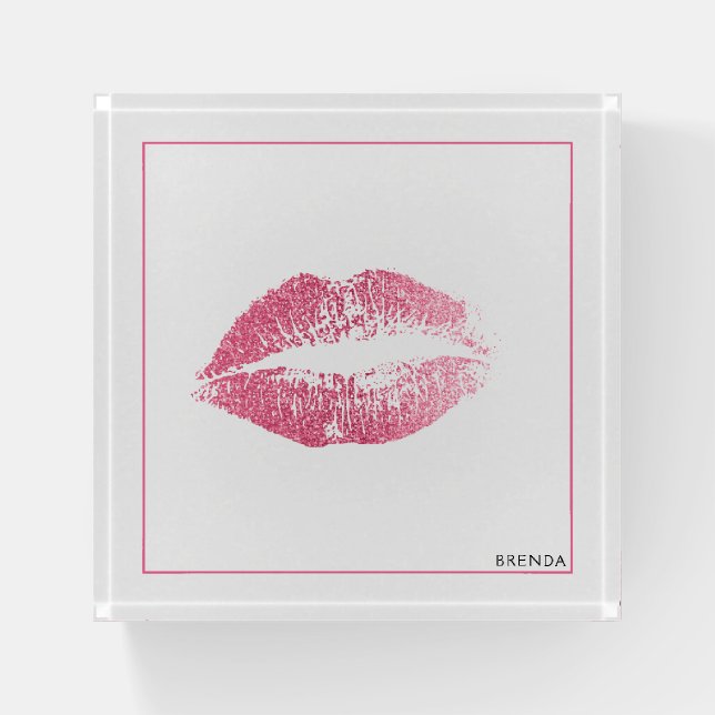 Iconic pink lips kiss paperweight (Front)