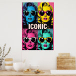 Iconic Pop Star Portraits – Retro 4-Panel Duotone Poster