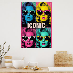 Iconic Pop Star Portraits – Retro 4-Panel Duotone Poster