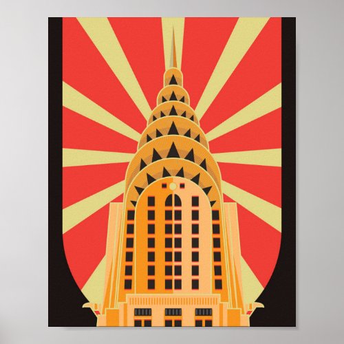 Iconic Retro Art Deco American Building Poster