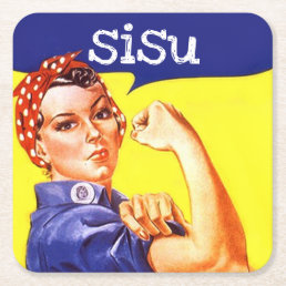 Iconic Rosie the Riveter sisu cool calm strength Square Paper Coaster