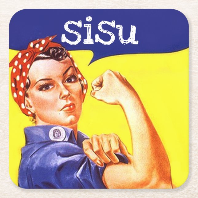 Iconic Rosie the Riveter sisu cool calm strength Square Paper Coaster (Front)