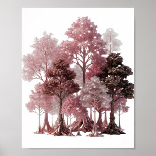 Iconic Silver FANTASY TREES Artistic Motif Poster