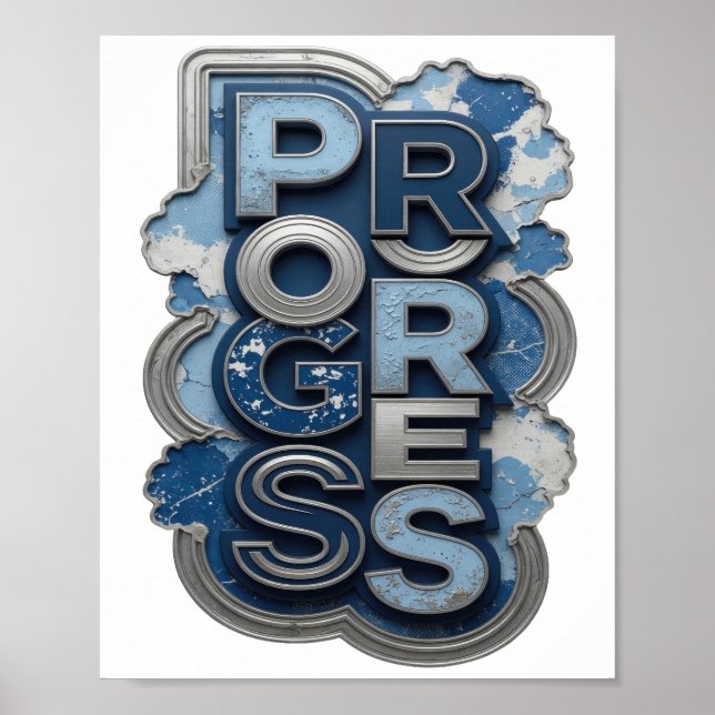 Iconic Silver PROGRESS Quote Design Poster (Front)