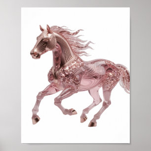 Iconic Silver ROSE GOLD HORSE 3D Text Art Poster