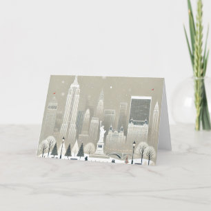 Iconic Statue of Liberty & NYC Skyline Holiday  Letterpress Thank You Card