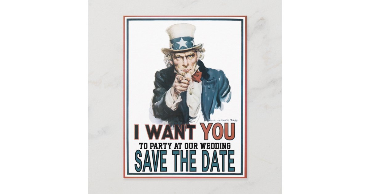 Iconic Vintage Uncle Sam Save The Date Announcement Postcard | Zazzle.com