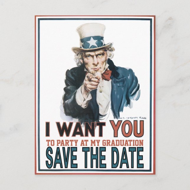 Iconic Vintage Uncle Sam Save The Date Graduation  Announcement Postcard (Front)